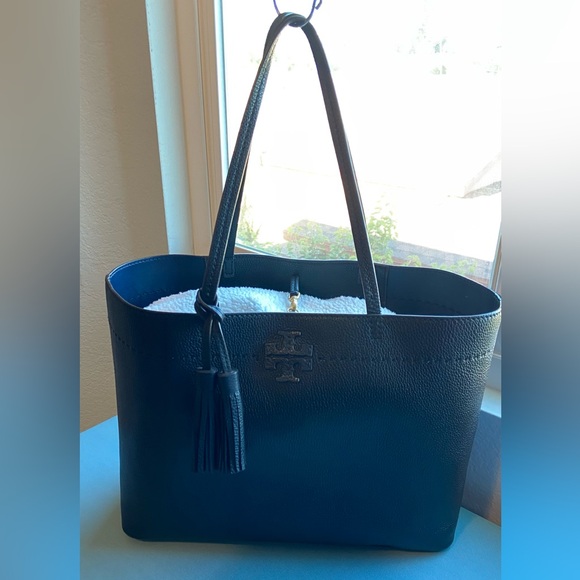 Tory Burch McGraw Tote - Black / Royal Navy - Picture 2 of 16